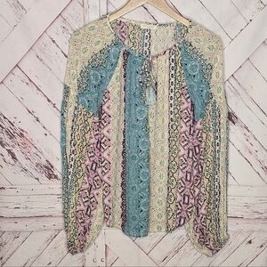 Lovestitch Floral Metallic Glitter Peasant Top